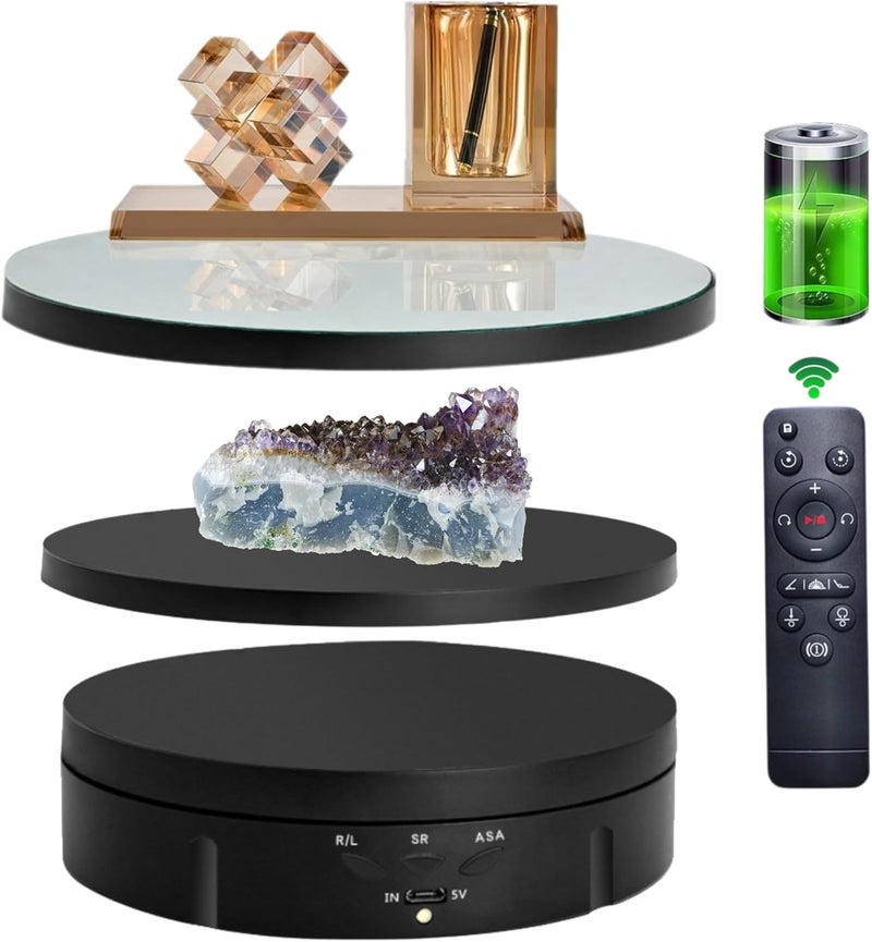 JAYEGT 3 in 1 Motorized Rotating Display Stand with 5.74 /7.08/ 8.66 inch Replacement Mirror Cover，Max 22lbs Load，360 Electronic Turntable for Photography Products (Mirror /3 in1 / Black/ Remote controller) - Image 1